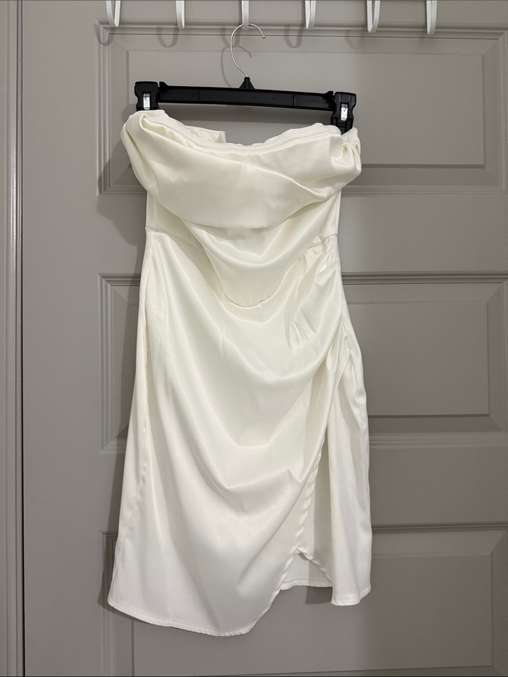 Elegant Off-Shoulder White Satin Dress